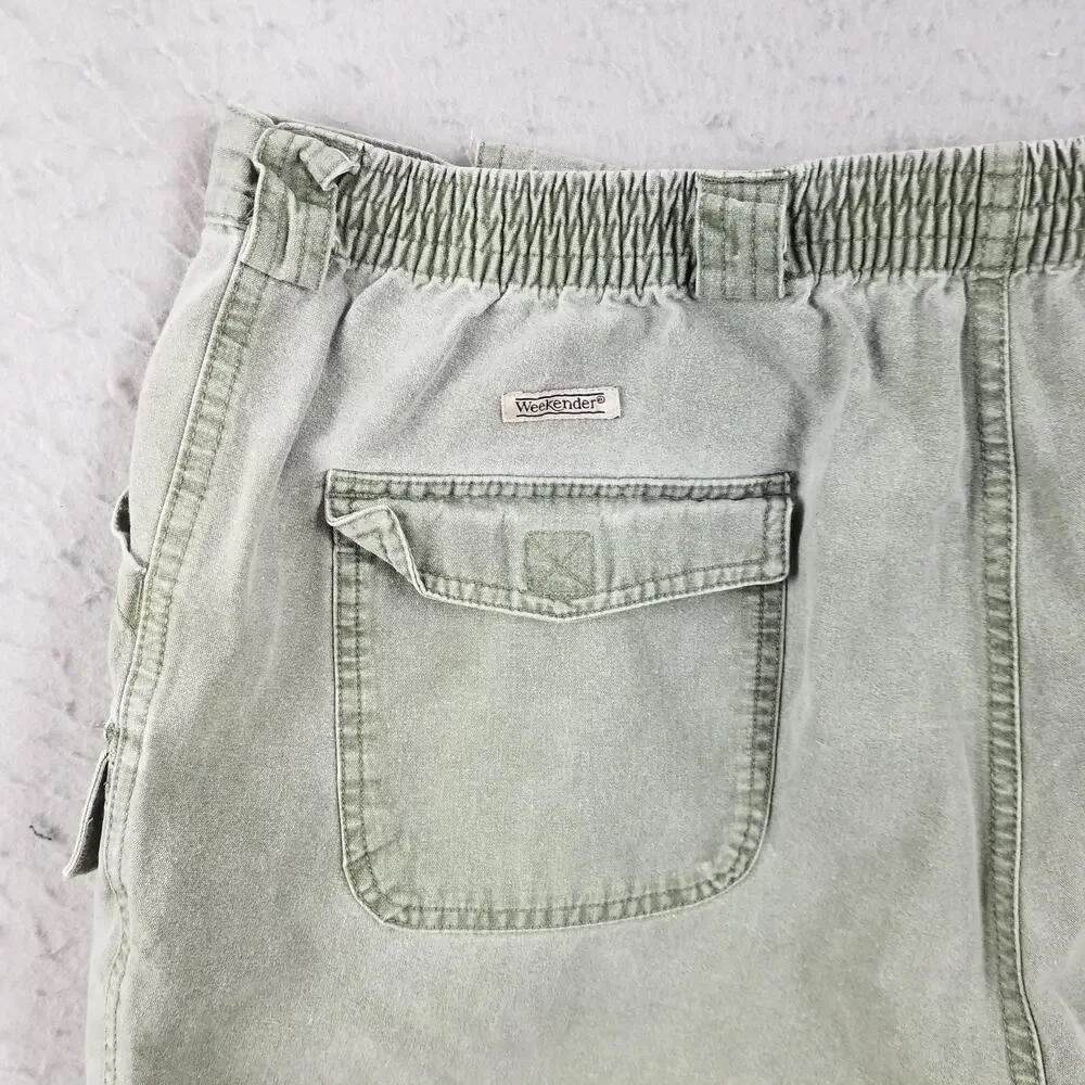 Weekender Cargo Shorts Mens 42 Green‎ Elastic Waist Cotton Pockets Style MOS9760